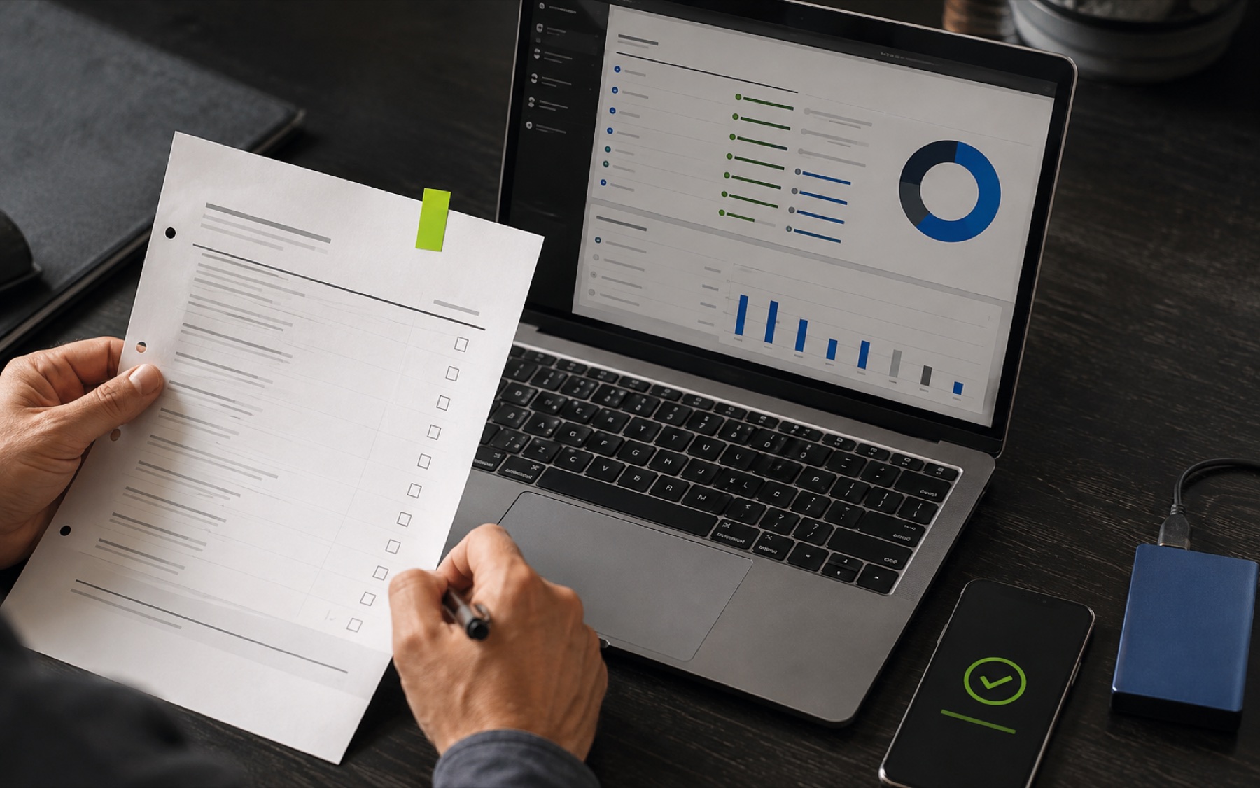 A person reviewing software delivery evidence against a checklist